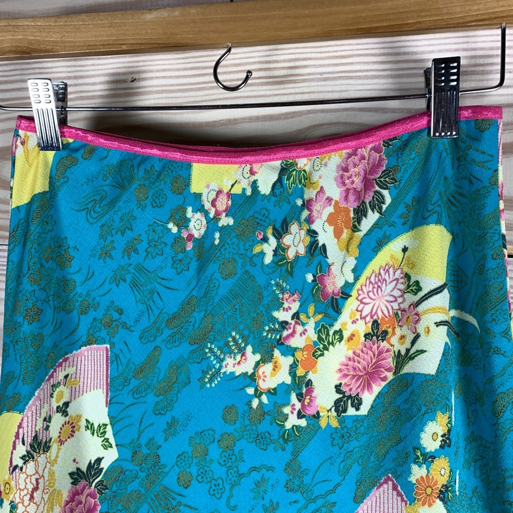 Y2K Melissa Skirt Women Medium Teal Blue Floral Fan‎ Asian Midi Skirt Delicate - Picture 4 of 8
